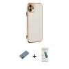 MARSİLYAN™- iPhone 12 Kılıf Yankı Serisi - Şeffaf Pasifik Cam Ekran Koruyucu + Metal Kamera Lens Koruma Cam - MI