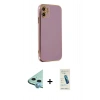 MARSİLYAN™- iPhone 12 Kılıf Yankı Serisi - Şeffaf Pasifik Cam Ekran Koruyucu + Raze Metal Kamera Lens - MI