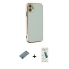 MARSİLYAN™- iPhone 12 Kılıf Yankı Serisi - Şeffaf Pasifik Cam Ekran Koruyucu + Metal Kamera Lens Koruma Cam - AKYL