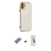 MARSİLYAN™- iPhone 12 Kılıf Yankı Serisi - Şeffaf Pasifik Cam Ekran Koruyucu + Metal Kamera Lens Koruma Cam - AKYL