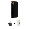 MARSİLYAN™- iPhone 12 Kılıf Yankı Serisi - Şeffaf Pasifik Cam Ekran Koruyucu + Kamera Lens Koruma Cam - SF