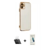 MARSİLYAN™- iPhone 12 Kılıf Yankı Serisi - Şeffaf Pasifik Cam Ekran Koruyucu + Kamera Lens Koruma Cam - SF