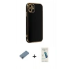 MARSİLYAN™- iPhone 12 Kılıf Yankı Serisi - Şeffaf Pasifik Cam Ekran Koruyucu + Shine Kamera Lens Koruma Cam - SABE