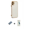 MARSİLYAN™- iPhone 12 Kılıf Yankı Serisi - Şeffaf Pasifik Cam Ekran Koruyucu + Shine Kamera Lens Koruma Cam - SABE