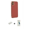 MARSİLYAN™- iPhone 12 Kılıf Yankı Serisi - Şeffaf Pasifik Cam Ekran Koruyucu + Renkli Kamera Lens Koruma Cam - TU