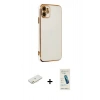 MARSİLYAN™- iPhone 12 Kılıf Yankı Serisi - Şeffaf Pasifik Cam Ekran Koruyucu + Renkli Kamera Lens Koruma Cam - TU