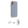 MARSİLYAN™- iPhone 12 Kılıf Yankı Serisi - Şeffaf Pasifik Cam Ekran Koruyucu + Renkli Kamera Lens Koruma Cam - TU