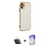 MARSİLYAN™- iPhone 12 Kılıf Yankı Serisi - Siyah Bilvis 5in1 3D Magic Cam Ekran Koruyucu + Kamera Lens Koruma Cam - SF
