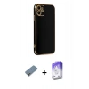 MARSİLYAN™- iPhone 12 Kılıf Yankı Serisi - Siyah Bilvis 5in1 3D Magic Cam Ekran Koruyucu + Metal Kamera Lens Koruma Cam - GD