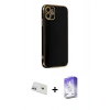 MARSİLYAN™- iPhone 12 Kılıf Yankı Serisi - Siyah Bilvis 5in1 3D Magic Cam Ekran Koruyucu + Rainbow Kamera Lens Koruma Cam - MR