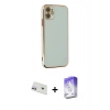 MARSİLYAN™- iPhone 12 Kılıf Yankı Serisi - Siyah Bilvis 5in1 3D Magic Cam Ekran Koruyucu + Rainbow Kamera Lens Koruma Cam - MR