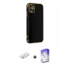 MARSİLYAN™- iPhone 12 Kılıf Yankı Serisi - Siyah Bilvis 5in1 3D Magic Cam Ekran Koruyucu + Renkli Kamera Lens Koruma Cam - PE