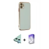 MARSİLYAN™- iPhone 12 Kılıf Yankı Serisi - Siyah Bilvis 5in1 3D Magic Cam Ekran Koruyucu + Raze Metal Kamera Lens - MI