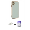 MARSİLYAN™- iPhone 12 Kılıf Yankı Serisi - Siyah Bilvis 5in1 3D Magic Cam Ekran Koruyucu + Renkli Kamera Lens Koruma Cam - SI