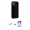 MARSİLYAN™- iPhone 12 Kılıf Yankı Serisi - Siyah Bilvis 5in1 3D Magic Cam Ekran Koruyucu + Renkli Kamera Lens Koruma Cam - SI