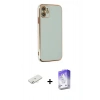 MARSİLYAN™- iPhone 12 Kılıf Yankı Serisi - Siyah Bilvis 5in1 3D Magic Cam Ekran Koruyucu + Renkli Kamera Lens Koruma Cam - SI