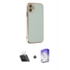 MARSİLYAN™- iPhone 12 Kılıf Yankı Serisi - Siyah Bilvis 5in1 3D Magic Cam Ekran Koruyucu + Kamera Lens Koruma Cam - SF