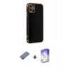 MARSİLYAN™- iPhone 12 Kılıf Yankı Serisi - Siyah Bilvis 5in1 3D Magic Cam Ekran Koruyucu + Shine Kamera Lens Koruma Cam - SABE