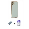 MARSİLYAN™- iPhone 12 Kılıf Yankı Serisi - Siyah Bilvis 5in1 3D Magic Cam Ekran Koruyucu + Shine Kamera Lens Koruma Cam - MI