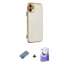 MARSİLYAN™- iPhone 12 Kılıf Yankı Serisi - Siyah Bilvis 5in1 5D Magic Hayalet Cam Ekran Koruyucu + Metal Kamera Lens Koruma Cam - MI