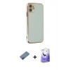 MARSİLYAN™- iPhone 12 Kılıf Yankı Serisi - Siyah Bilvis 5in1 5D Magic Hayalet Cam Ekran Koruyucu + Metal Kamera Lens Koruma Cam - MI