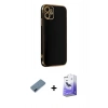 MARSİLYAN™- iPhone 12 Kılıf Yankı Serisi - Siyah Bilvis 5in1 5D Magic Hayalet Cam Ekran Koruyucu + Metal Kamera Lens Koruma Cam - MI