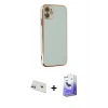 MARSİLYAN™- iPhone 12 Kılıf Yankı Serisi - Siyah Bilvis 5in1 5D Magic Hayalet Cam Ekran Koruyucu + Rainbow Kamera Lens Koruma Cam - MR