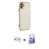 MARSİLYAN™- iPhone 12 Kılıf Yankı Serisi - Siyah Bilvis 5in1 5D Magic Hayalet Cam Ekran Koruyucu + Rainbow Kamera Lens Koruma Cam - MR