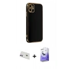 MARSİLYAN™- iPhone 12 Kılıf Yankı Serisi - Siyah Bilvis 5in1 5D Magic Hayalet Cam Ekran Koruyucu + Rainbow Kamera Lens Koruma Cam - MR