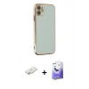 MARSİLYAN™- iPhone 12 Kılıf Yankı Serisi - Siyah Bilvis 5in1 5D Magic Hayalet Cam Ekran Koruyucu + Renkli Kamera Lens Koruma Cam - SI