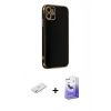 MARSİLYAN™- iPhone 12 Kılıf Yankı Serisi - Siyah Bilvis 5in1 5D Magic Hayalet Cam Ekran Koruyucu + Renkli Kamera Lens Koruma Cam - SI