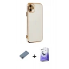 MARSİLYAN™- iPhone 12 Kılıf Yankı Serisi - Siyah Bilvis 5in1 5D Magic Hayalet Cam Ekran Koruyucu + Shine Kamera Lens Koruma Cam - SABE