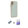 MARSİLYAN™- iPhone 12 Kılıf Yankı Serisi - Siyah Bilvis 5in1 5D Magic Hayalet Cam Ekran Koruyucu + Shine Kamera Lens Koruma Cam - SABE
