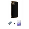 MARSİLYAN™- iPhone 12 Kılıf Yankı Serisi - Siyah Bilvis 5in1 5D Magic Hayalet Cam Ekran Koruyucu + Shine Kamera Lens Koruma Cam - SABE