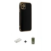 MARSİLYAN™- iPhone 12 Kılıf Yankı Serisi - Siyah Joko Magic 5D Hayalet Cam + Renkli Kamera Lens Koruma Cam - YL