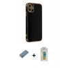 MARSİLYAN™- iPhone 12 Kılıf Yankı Serisi - Siyah Polymer Nano Ekran Koruyucu + Shine Kamera Lens Koruma Cam - GS