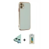 MARSİLYAN™- iPhone 12 Kılıf Yankı Serisi - Siyah Polymer Nano Ekran Koruyucu + Raze Metal Kamera Lens - MI