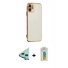 MARSİLYAN™- iPhone 12 Kılıf Yankı Serisi - Siyah Polymer Nano Ekran Koruyucu + Raze Metal Kamera Lens - MI