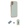 MARSİLYAN™- iPhone 12 Kılıf Yankı Serisi - Siyah Polymer Nano Ekran Koruyucu + Shine Kamera Lens Koruma Cam - MI