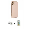 MARSİLYAN™- iPhone 12 Kılıf Yankı Serisi - Siyah Polymer Nano Ekran Koruyucu + Mor Rainbow Kamera Lens Koruma Cam