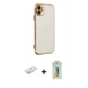 MARSİLYAN™- iPhone 12 Kılıf Yankı Serisi - Siyah Polymer Nano Ekran Koruyucu + Renkli Kamera Lens Koruma Cam - PE