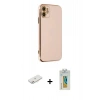 MARSİLYAN™- iPhone 12 Kılıf Yankı Serisi - Siyah Polymer Nano Ekran Koruyucu + Renkli Kamera Lens Koruma Cam - PE