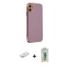 MARSİLYAN™- iPhone 12 Kılıf Yankı Serisi - Siyah Polymer Nano Ekran Koruyucu + Renkli Kamera Lens Koruma Cam - PE