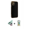 MARSİLYAN™- iPhone 12 Kılıf Yankı Serisi - Siyah Polymer Nano Ekran Koruyucu + Raze Metal Kamera Lens - KI