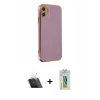 MARSİLYAN™- iPhone 12 Kılıf Yankı Serisi - Siyah Polymer Nano Ekran Koruyucu + Kamera Lens Koruma Cam - SF