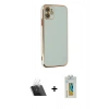 MARSİLYAN™- iPhone 12 Kılıf Yankı Serisi - Siyah Polymer Nano Ekran Koruyucu + Kamera Lens Koruma Cam - SF