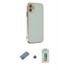MARSİLYAN™- iPhone 12 Kılıf Yankı Serisi - Siyah Polymer Nano Ekran Koruyucu + Shine Kamera Lens Koruma Cam - GD