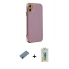 MARSİLYAN™- iPhone 12 Kılıf Yankı Serisi - Siyah Polymer Nano Ekran Koruyucu + Shine Kamera Lens Koruma Cam - PE