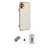 MARSİLYAN™- iPhone 12 Kılıf Yankı Serisi - Siyah Polymer Nano Ekran Koruyucu + Shine Kamera Lens Koruma Cam - GD
