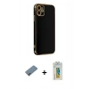 MARSİLYAN™- iPhone 12 Kılıf Yankı Serisi - Siyah Polymer Nano Ekran Koruyucu + Shine Kamera Lens Koruma Cam - PE